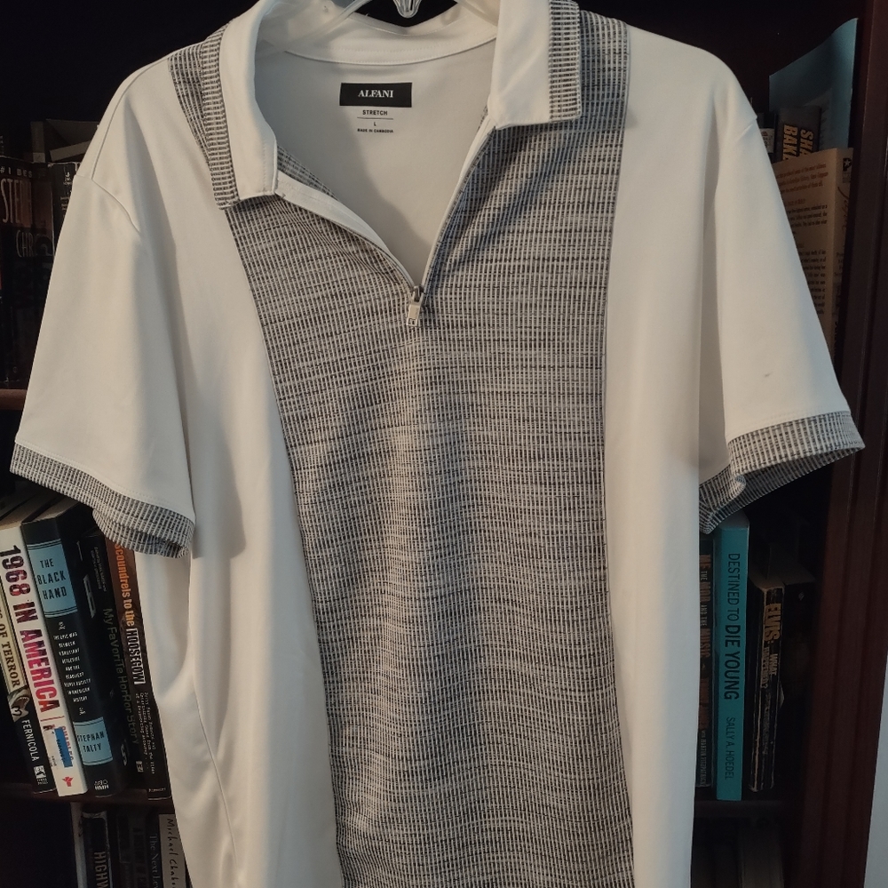 Men's large Alfani quarter zip shirt.  White and Silverado
